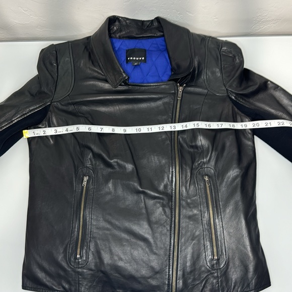 Trouvé black leather moto jacket with blue quilted inside L - Picture 11 of 12